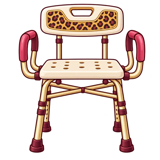 A shower chair with leopard-print backrest